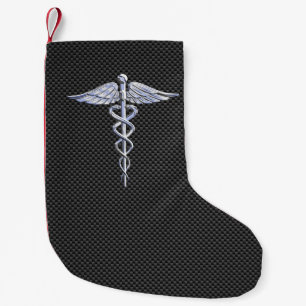 Chrome Caduceus Medical Symbol Zwarte Koolstofveze Kleine Kerstsok