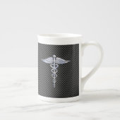 Chrome Caduceus Medical Symbol Zwarte Koolstofveze Porselein Kop (Rechts)