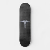 Chrome Caduceus Medical Symbol Zwarte Koolstofveze Skateboard (Voorkant)