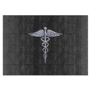Chrome Caduceus Medical Symbol Zwarte Koolstofveze Snijplank