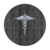 Chrome Caduceus Medical Symbol Zwarte Koolstofveze Snijplank (Voorkant)