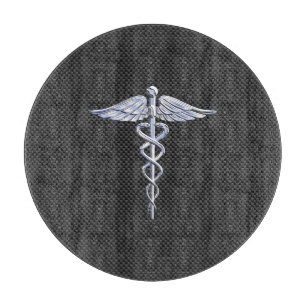 Chrome Caduceus Medical Symbol Zwarte Koolstofveze Snijplank