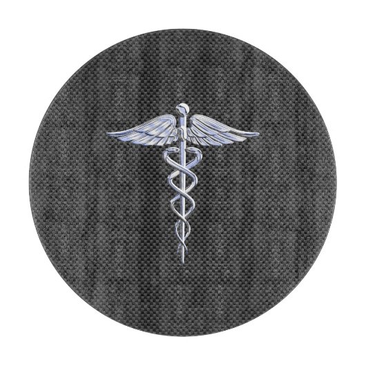 Chrome Caduceus Medical Symbol Zwarte Koolstofveze Snijplank (Voorkant)