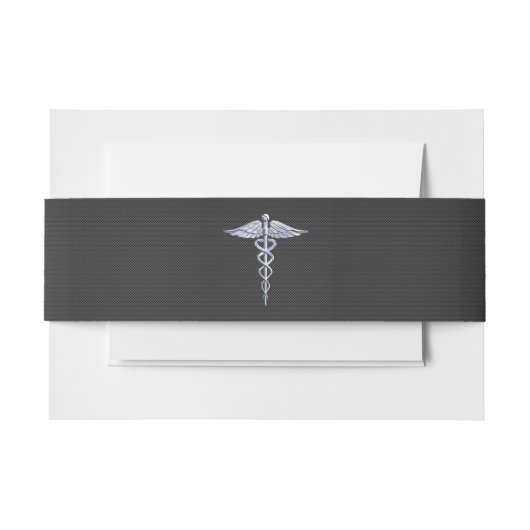 Chrome Caduceus Medical Symbol Zwarte Koolstofveze Uitnodigingen Wikkel (Voorkant Voorbeeld)