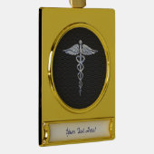 Chrome Caduceus Medical Symbol Zwarte Koolstofveze Verguld Banner Ornament (Rechts)