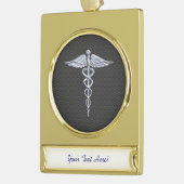 Chrome Caduceus Medical Symbol Zwarte Koolstofveze Verguld Banner Ornament (Links)