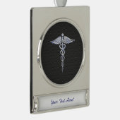 Chrome Caduceus Medical Symbol Zwarte Koolstofveze Verzilverd Banner Ornament (Rechts)