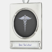 Chrome Caduceus Medical Symbol Zwarte Koolstofveze Verzilverd Banner Ornament (Links)