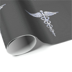 Chrome Caduceus Medical Symbool Carbon Fiber Decor Cadeaupapier