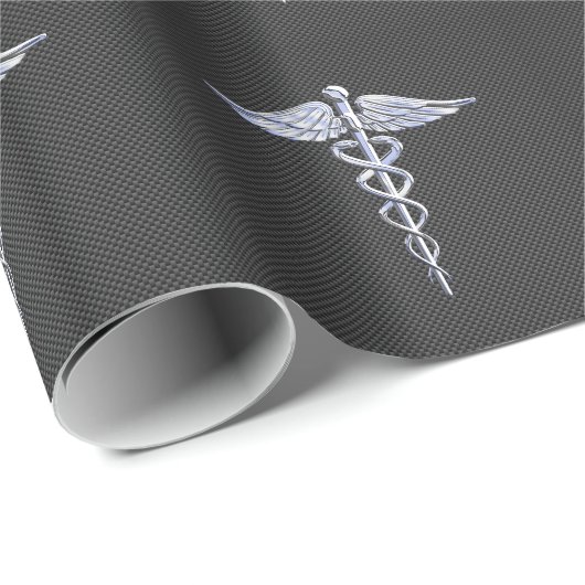 Chrome Caduceus Medical Symbool Carbon Fiber Decor Cadeaupapier (Rol Hoek)