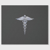 Chrome Caduceus Medical Symbool Carbon Fiber Decor Cadeaupapier (Vlak)