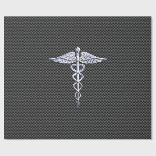 Chrome Caduceus Medical Symbool Carbon Fiber Decor Cadeaupapier (Vlak)