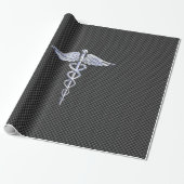 Chrome Caduceus Medical Symbool Carbon Fiber Decor Cadeaupapier (Uitgerold)