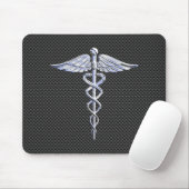 Chrome Caduceus Medical Symbool Carbon Fiber Decor Muismat (Met muis)