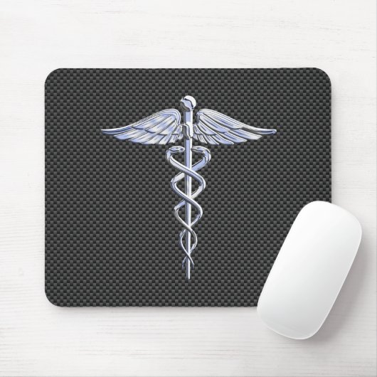 Chrome Caduceus Medical Symbool Carbon Fiber Decor Muismat (Met muis)