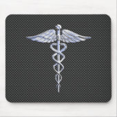 Chrome Caduceus Medical Symbool Carbon Fiber Decor Muismat (Voorkant)