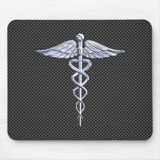 Chrome Caduceus Medical Symbool Carbon Fiber Decor Muismat (Voorkant)