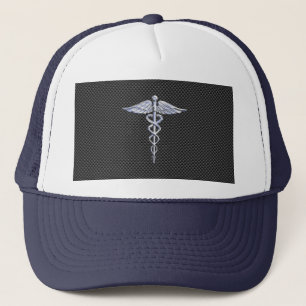 Chrome Caduceus Medical Symbool Carbon Fiber Decor Trucker Pet