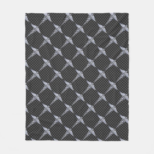 Chrome Caduceus Medical Symbool Carbon Fiber Print Fleece Deken (Voorkant)