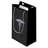 Chrome Caduceus Medical Symbool Carbon Fiber Print Klein Cadeauzakje (Voorkant Gekanteld)