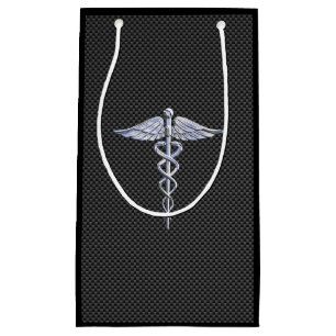 Chrome Caduceus Medical Symbool Carbon Fiber Print Klein Cadeauzakje