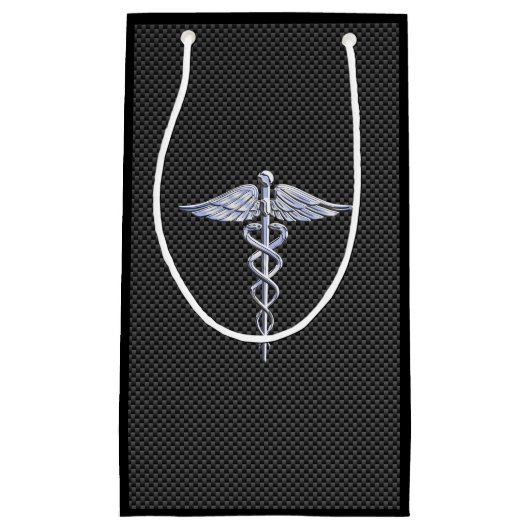 Chrome Caduceus Medical Symbool Carbon Fiber Print Klein Cadeauzakje (Voorkant)