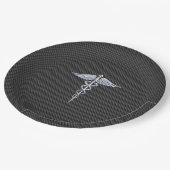 Chrome Caduceus Medical Symbool Carbon Fiber Print Papieren Bordje (Gekanteld)