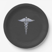 Chrome Caduceus Medical Symbool Carbon Fiber Print Papieren Bordje (Voorkant)