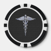 Chrome Caduceus Medical Symbool Carbon Fiber Print Poker Chips (Voorkant)