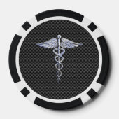 Chrome Caduceus Medical Symbool Carbon Fiber Print Poker Chips (Achterkant)