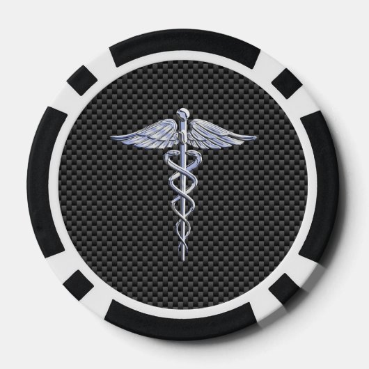 Chrome Caduceus Medical Symbool Carbon Fiber Print Poker Chips (Achterkant)