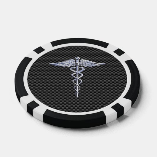 Chrome Caduceus Medical Symbool Carbon Fiber Print Poker Chips (Enkel)