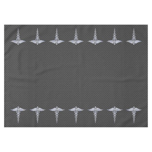 Chrome Caduceus Medical Symbool Carbon Fiber Print Tafelkleed (Voorkant (Horizontaal))