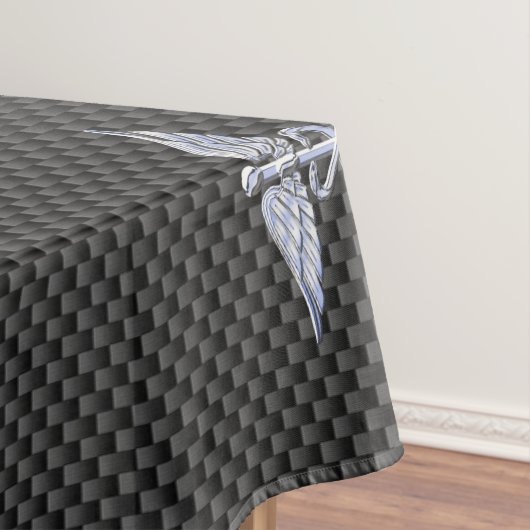 Chrome Caduceus Medical Symbool Carbon Fiber Print Tafelkleed (Voorbeeld)