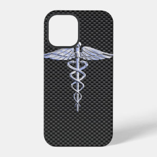 Chrome Caduceus Medisch Symbool Carbonvezelprint iPhone 12 Pro Hoesje