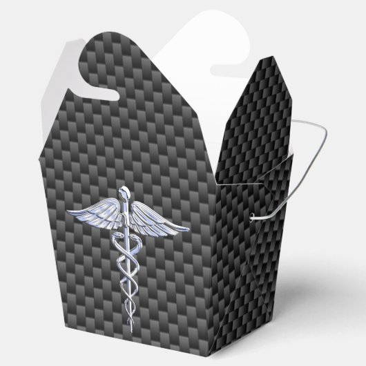 Chrome Caduceus Medisch Symbool Koolstofvezel Deco Bedankdoosjes (Geopend)