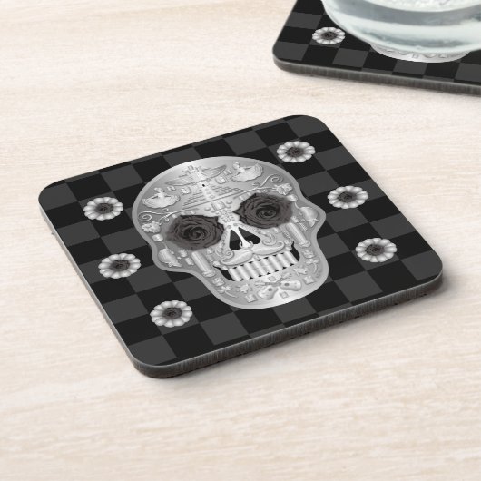 Chrome Calavera (Black Roos) Beverage Coaster Bier Onderzetter (Linkerzijde)