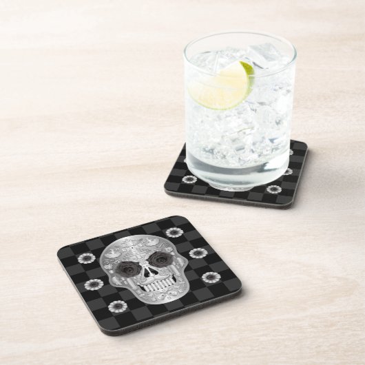 Chrome Calavera (Black Roos) Beverage Coaster Bier Onderzetter (Rechterzijde)