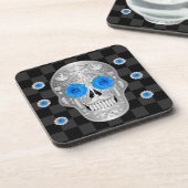 Chrome Calavera (blauw Roos) Beverage Coaster Bier Onderzetter (Linkerzijde)