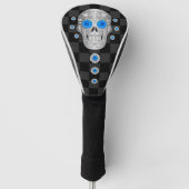 Chrome Calavera (Blauw Roos) Golf Head Hoesje Golfheadcover (Voorkant)