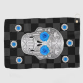 Chrome Calavera (Blauw Roos) Golfhanddoek (Horizontaal)
