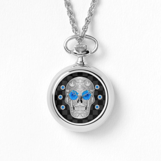 Chrome Calavera (blauw Roos) Watch Horloge (Voorkant)
