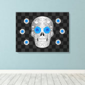 Chrome Calavera (Blue Roos) Canvas Print (Insitu (Houten vloer))