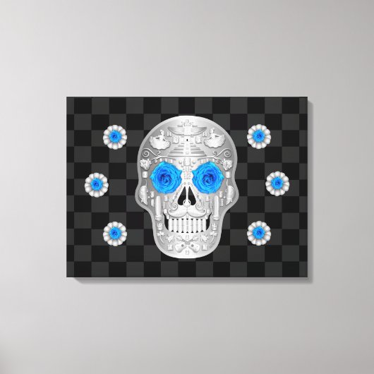 Chrome Calavera (Blue Roos) Canvas Print (Voorkant)
