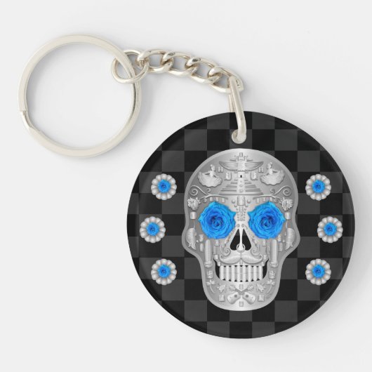 Chrome Calavera (Blue Roos) Sleutelhanger (Voorkant)