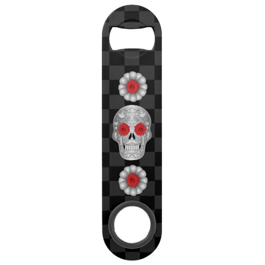 Chrome Calavera (Red Rose) Bar Key Speed Flessenopener (Voorkant)