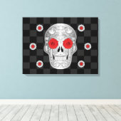 Chrome Calavera (Red Rose) Canvas Print (Insitu (Houten vloer))