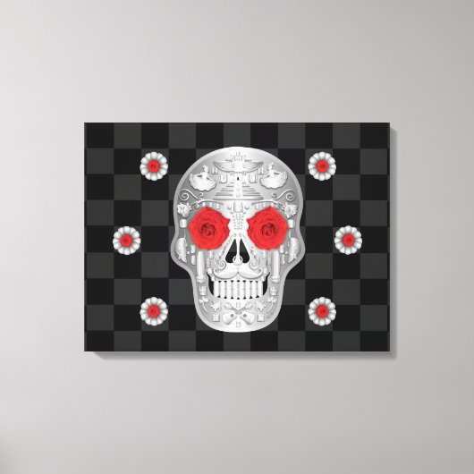 Chrome Calavera (Red Rose) Canvas Print (Voorkant)