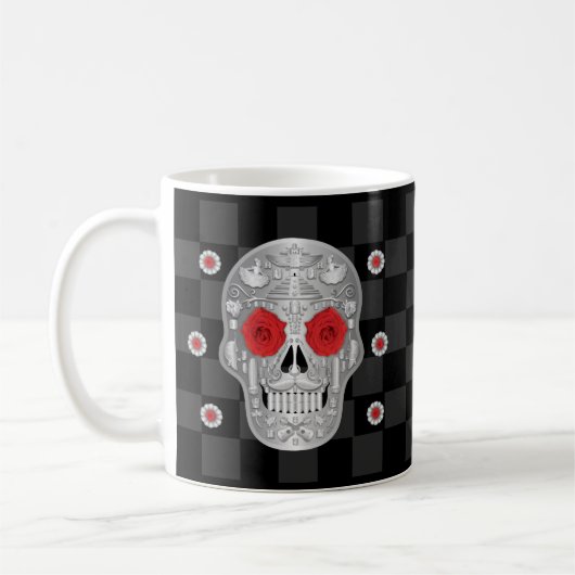 Chrome Calavera (Red Rose) Koffee-Mok Koffiemok (Links)