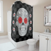 Chrome Calavera (Red Rose) Shower Curtain Douchegordijn (In situ)